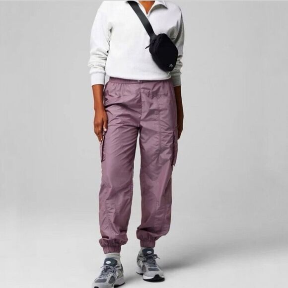 Fabletics Parachute Cargo Jogger Pants Plum Cactus Shine Large NEW - Picture 11 of 11